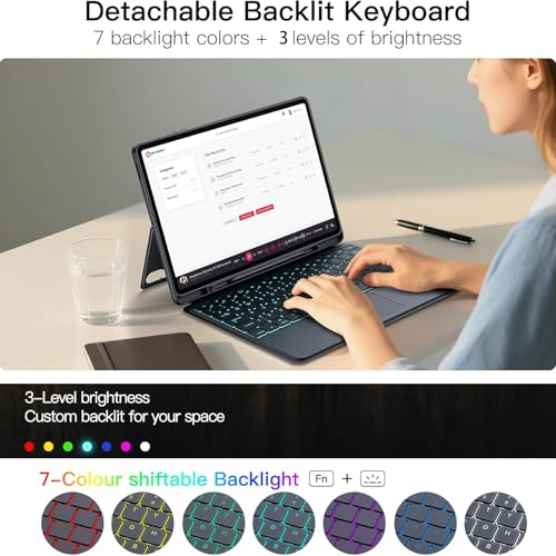 Image of for Samsung Galaxy Tab S10 FE | S10 Lite Keyboard Case 10.9 inch, S Pen Holder, 7 Color Backlit Keyboard with Trackpad, Detachable Cover with Adjustable Viewing Angle Stand for Tablet S9 FE | S9