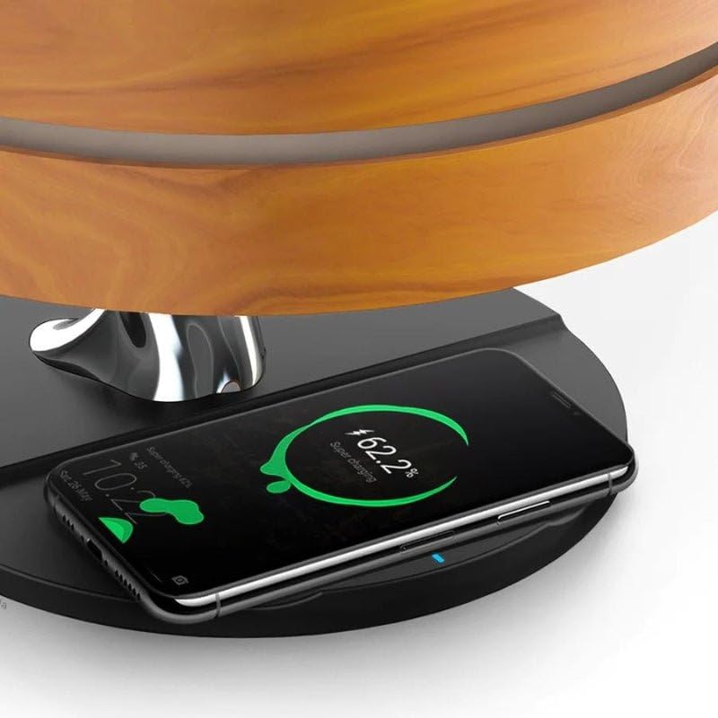 SILAMP Lampe de Chevet Ronde Horizon avec Enceinte & Chargeur Sans fil - Dimmable Tactile - 3000K/4000K/6500K