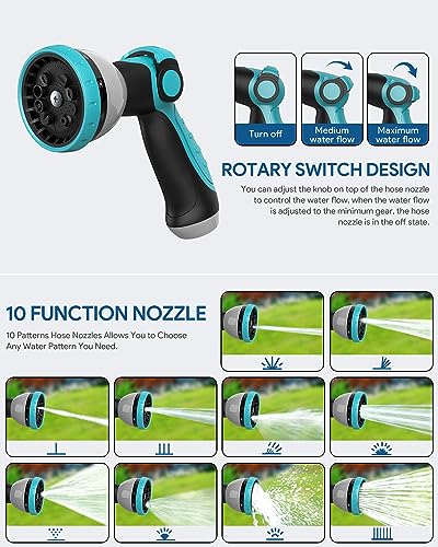 Image of ENEACRO Retractable Garden Hose Reel with Wall Mount 1 /2 inchx100ft with 10 Pattern Hose Nozzle, Brass Connector, Auto Rewind /Any Length Lock / 180 Swivel Bracket, Ideal for Garden Watering