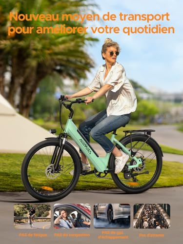 MileCity1 26' E-Bike für Erwachsene, 7 Gang Elektrofahrrad mit Austauschbarem 36V 13Ah Akku, 25 km/h und 80–100km Reichweite E-Bike für Städtische Pendler, IP65 Wasserdicht (MileCity1, Grün)