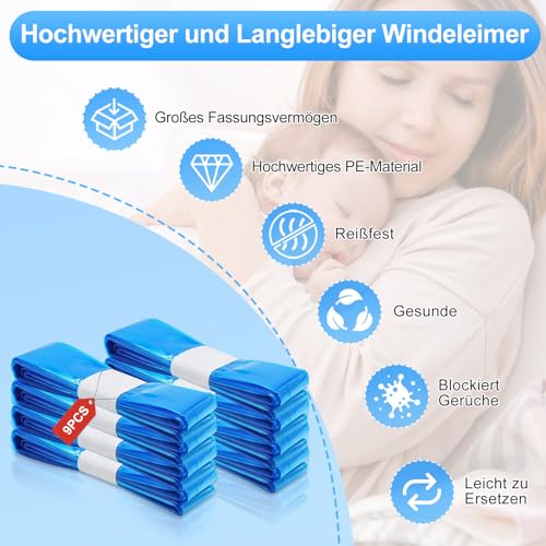 9 Stück Windeleimer Nachfüllkassetten, 4,5M windelbeutel Nachfüllfolie – Ansicht 2