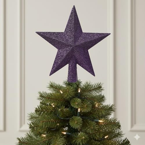 Christmas tree topper star - fig purple christmas tree decoration - 19cm glitter finish star tree topper - purple christmas tree topper.