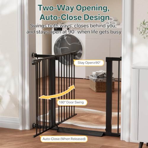 InnoTruth 27-36.6 in Wide Baby Gate for Stairs and Doorways, Black | Indoor Metal Dog Gate for Pets, Auto Close 2 Way Swing Walk Through Door, Double Lock & Y-Bolts, Pressure or Hardware Mount - Image 5