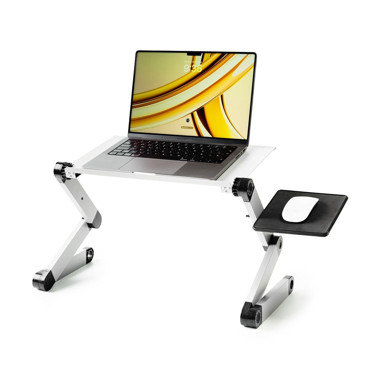 InnovaGoods - Einstellbarer Laptop-Tisch, Aluminium, Flexibel, Multiposition, Multifunktion, mit Lüftungsöffnungen und Zusätzliche Ablage für die Maus, 360 Grad drehbar, Silber