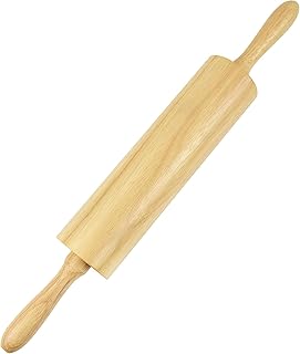 Wooden Rolling Pin for Baking- Durable, Non-Stick Dough Roller with Handles- 17 Inches Long Baking Rolling Pin for Pizza, Fondant, Crust, Cookie & More- Classic Pastry Rolling Pin