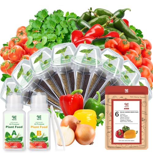 Salsa Garden Seed Pods for All Hydroponics Growing System, 8 Pods with 600+ Seeds of Cherry Tomato, Bell Pepper, Onion, Cilantro, Jalapeno Pepper and Roma Tomato