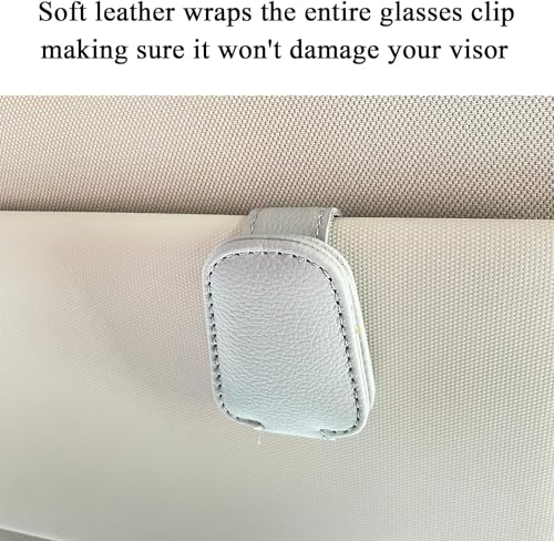 Image of Automaze Magnetic Leather Car Visor Sunglass Holder - Eyeglass Hanger Clip for Car Visor, Secure Sunglasses & Glasses Holder, Gray (Pack of 2)
