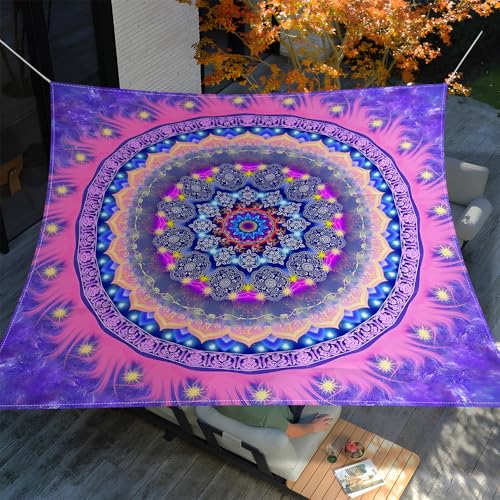 ENEN Sonnensegel Wasserdicht Quadrat Sonnensegel Balkon Sonnenschutz Schutz Windschutz Schattennetz Camping Reißfest Wetterfest für Garten Terrasse (Lila Mandala,2x2,4m)