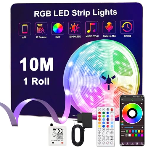 Anmossi Tira LED 10m,24V RGB Tiras LED con IR Control Remoto y Bluethooth App,Sincronización de Música,Modo Temporización,Luces LED Habitación,para Dormitorio,Sala,Cocina,Bar,Fiesta