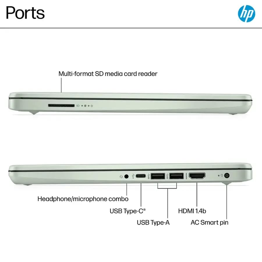 Image of HP 14 Laptop for Business and Students • 14 inch Anti-Glare Display • Intel 4-Core N150 Processor • Copilot AI • Windows 11 Pro • 16GB RAM • 128GB UFS • Wi-Fi 6 • Willow Green