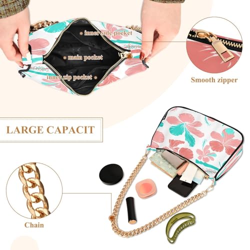 Shoulder Bag for Women Coral Teal Hibiscus Tote Handbag Crossbody Bag with Zipper Closure4