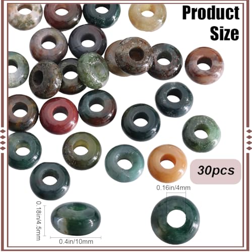 SOFPLATE 1 Box 30Pcs Large Hole Stone Beads 10mm Gemstone Rondelle Bead Bulk Indian Agate Crystal Flat Round Natural Stone Spacer Beads for Beading Bracelets jewellery Making Necklaces Hair Accessorie - Image 2