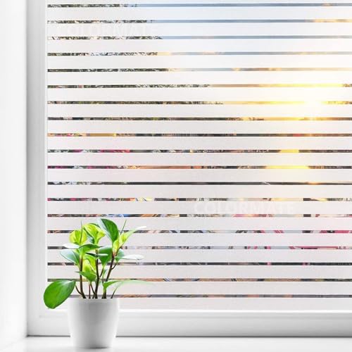 Image of COLORMATE Premium Vinyl Stained Frosted Window Glass Film (18x360 Inch) - Self-Adhesive Wallpaper Sticker Opaque Tint Cling for Window Glass Privacy Cover, Door, Office, Home.| Anti-UV. Frosted Lines