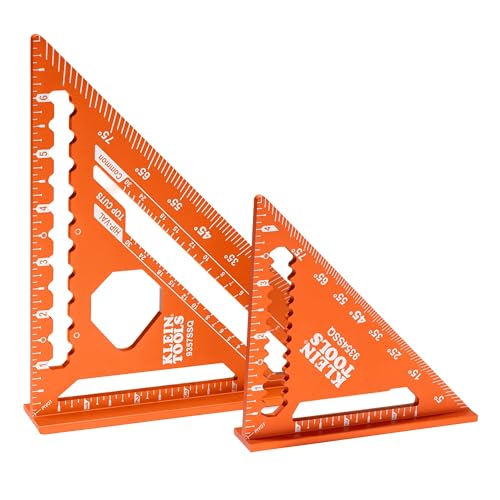 Klein Tools 93547SQVP Trim and Rafter Square Kit 2-Piece 4-1/2 and 7-Inch Carpenter Square Set with Preset Angle Guide Measuring Tools with Dual Reference Base for Carpentry