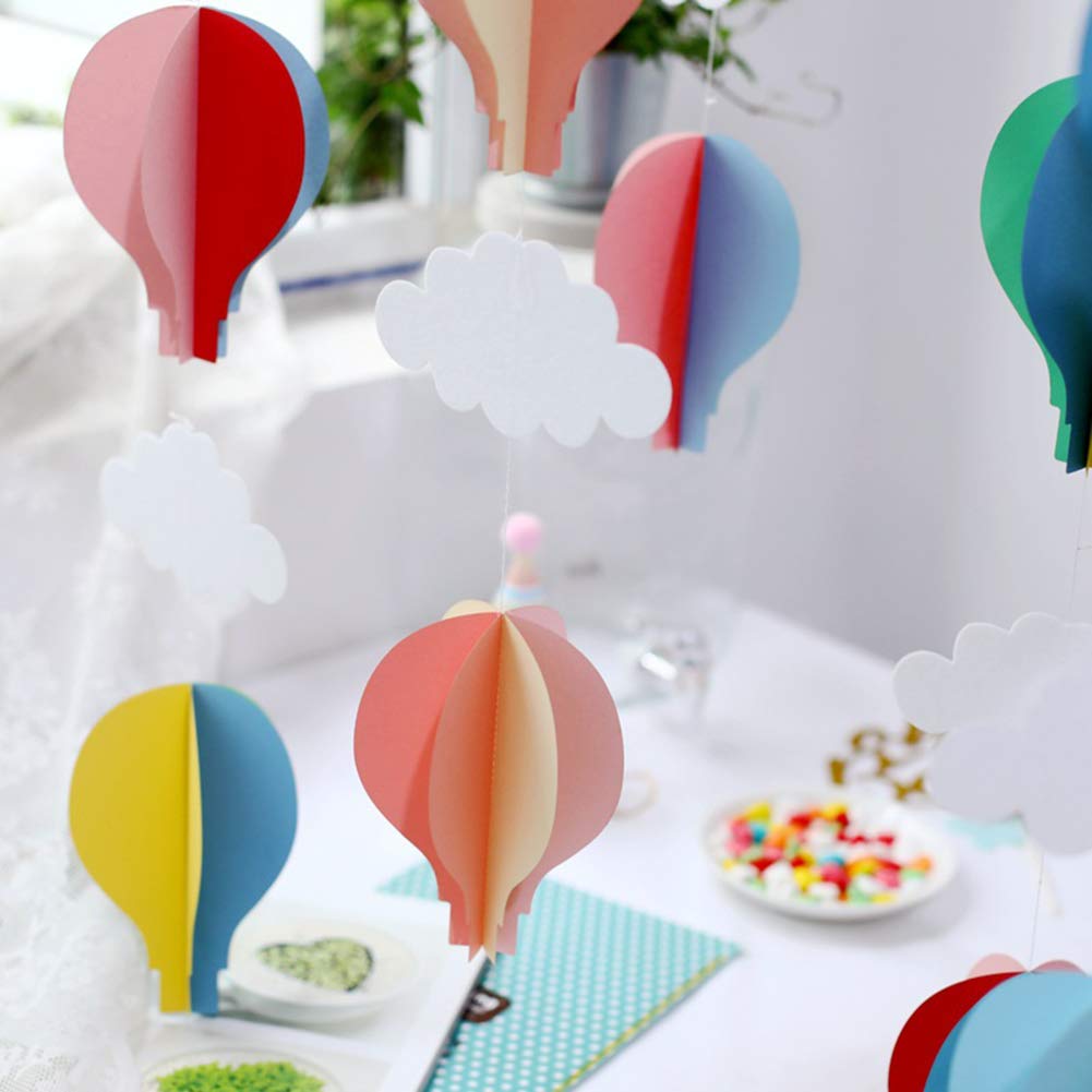 SHHS Colorful Hot Air Balloon Hanging Paper Decoration (3.3ft),Rainbow Cloud Paper Garland Flower Party Streamers for Kids Door Decoration, Wedding Birthday Party Supplies 2 Count (Pack of 1)