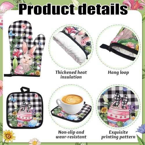 snaxuda 10 Pcs Kitchen Decor Set Bunny Kitchen Towels and Rugs Oven Mitts Pot Holders Absorbent Towels for Baking Cooking BBQ Gifts Home Decor Easter - image 4