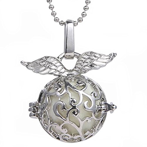 Joyas Stayoung Huecos de alas de ángel Collar Colgante medallón Luminosos, Tres Brillantes Perlas