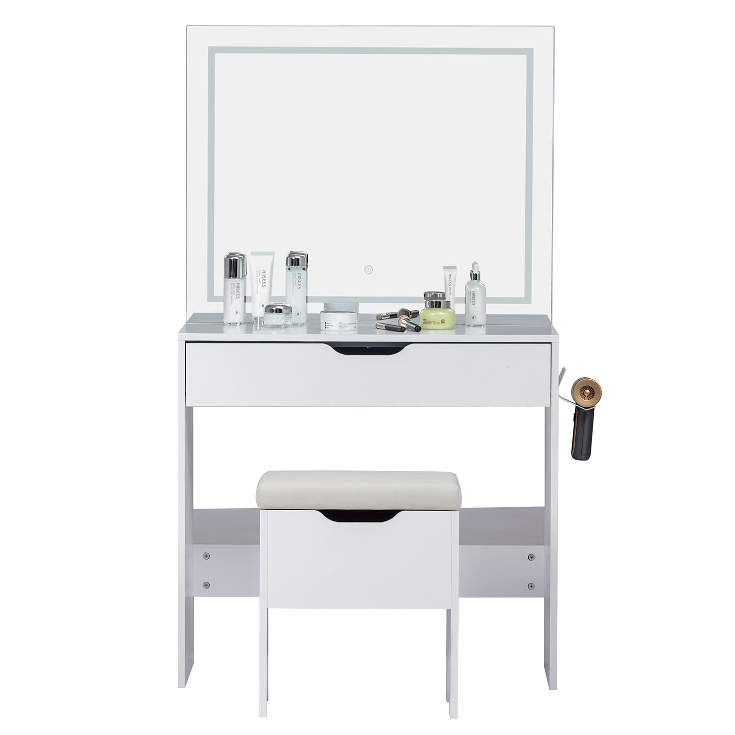 VECELO ドレッサー 化粧台 鏡台 幅80cm 三色調節可LED コンパクト Amazon｜VECELO ドレッサー 化粧台 鏡台 スツール付き 幅80cm 三