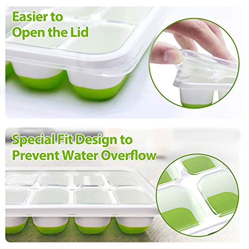 DOQAUS Ice Cube Trays 2 Pack, Easy-Release Silicone and Flexible 14-Ice Cube Trays with Spill-Resistant Removable Lid, LFGB Certified and BPA Free, for Cocktail, Beer, Stackable Flexible Ice Molds - Thumbnail 7