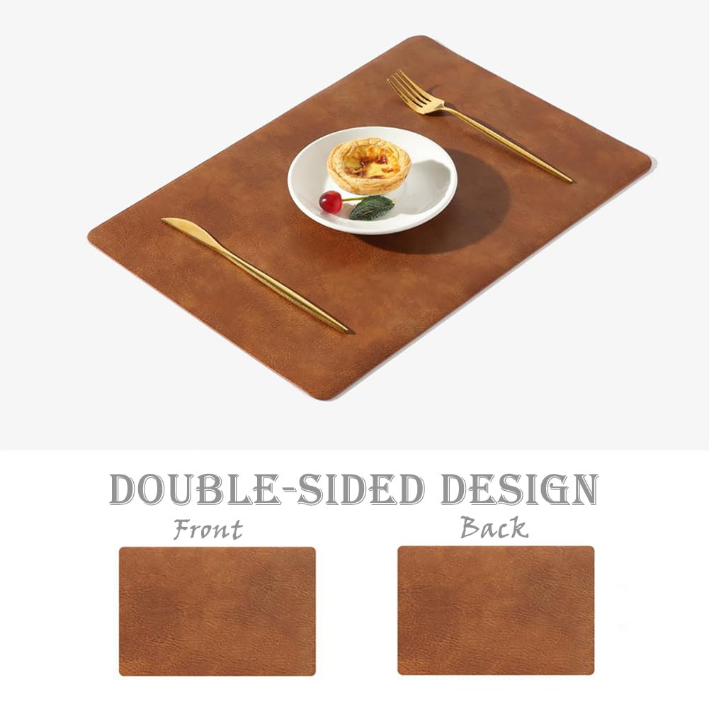 Manteles Individuales De Cuero Grandes|Tapete para Mesa De Centro De Diseño Moderno De Doble Cara|Tapete para Platos Lavable Impermeable para Cocina|43x30Cm(16,9X11,8 Pulgadas),Marrón,8 Piezas