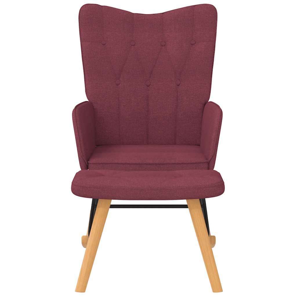 Silla mecedora con taburete de tela rojo vino, sillón relax con acolchado de espuma, estructura de madera de árbol de caucho, 61 x 78 x 98 cm, para salón, habitación de bebé, balcón