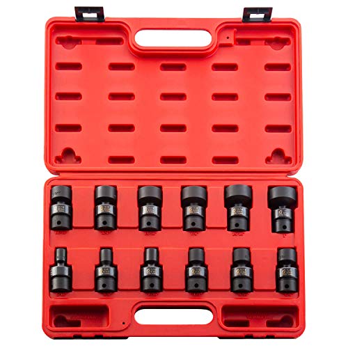 SUNEX TOOLS 3690, 3/8 Inch Drive Universal Impact Socket Set, 12-Point, 12-Piece, SAE, 5/16' - 1', Cr-Mo Alloy Steel, Radius Corner Design, Heavy Duty Storage Case