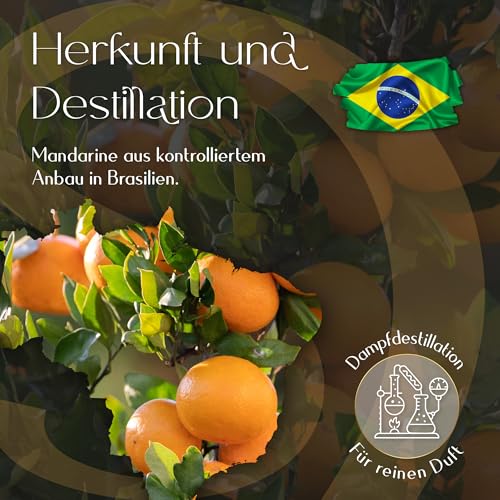 Mandarinenöl Duftessenz intensiv fruchtig-süß für Diffuser und Duftlampe, ideal für Saunaaufguss, Kerzenherstellung, Seifen, Duftwachs und Raumduft