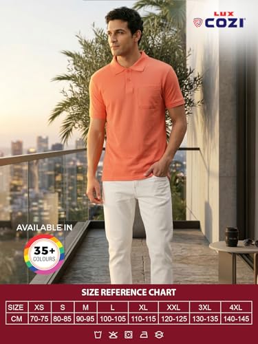 Image of Lux Cozi Men's Polo T-Shirt Regular Fit Half Sleeves with Pocket | Cotton Blend Polo Neck Collar T-Shirt for Men | Casual, Office Comfortable Breathable T-Shirt | Stylish Plain Tee