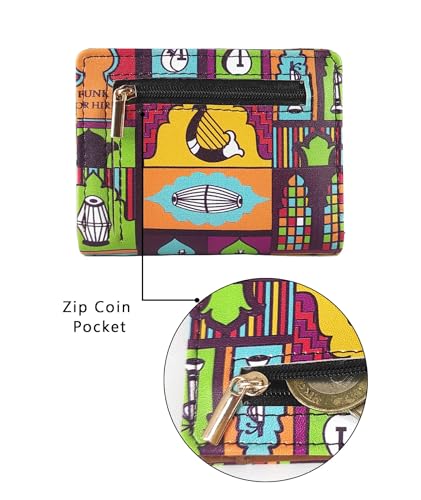 Image of Funk For Hire Vegan Leather Slim Minimalist Wallet for Men Women with Printed Cartoon Design 6 Card Slots Cash Compartment Coin Pouch Compact Lightweight Purple Faux Leather