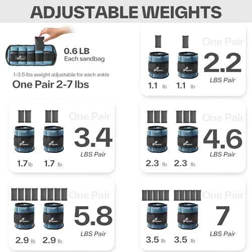 Image of Sportneer Adjustable Ankle Weights for Women and Men 7 lbs /Pair Adjustable Leg Weights with Secure Straps, Strength Training Weighted for Yoga, Walking, Running, Aerobics, Gym, Physical Therapy