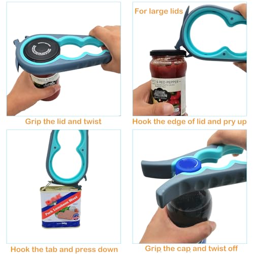 Otstar Jar Opener Bottle Opener and Can Opener for Weak hands, Seniors with Arthritis and Anyone with Low Strength, Mutil Jar Opener Get Lids Off Easily (Blue and Grey) - Image 4