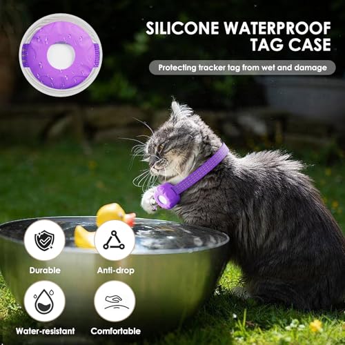 Image of Cat Tracker, Waterproof Pet Tracker for Cats, Cat GPS Tracker Compatible with Apple Find My App (Only iOS), No Monthly Fee, Purple