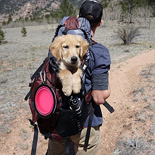 Image of SLSON Collapsible Dog Bowl, 2 Pack Collapsible Dog Water Bowls for Cats Dogs, Portable Pet Feeding Watering Dish for Walking Parking Traveling with 2 Carabiners (Large, Orange+Pink)