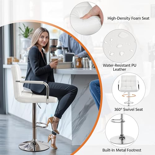 Image of Yaheetech Bar Stool, Swivel with Backs, Adjustable Height, White