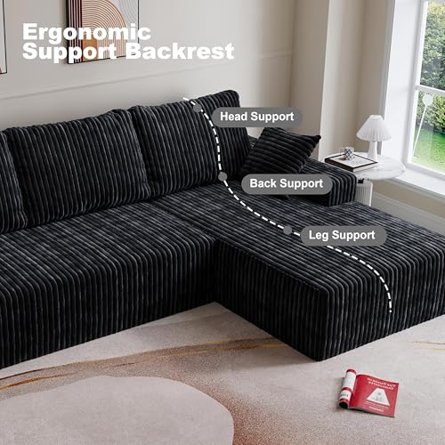 Image of Modular Sectional Sofa Couches L-Shape Couch 3 Seat Modular Sofa Memory Foam Sectional Couches for Living Room (Black, 108 inch+Right Chaise)