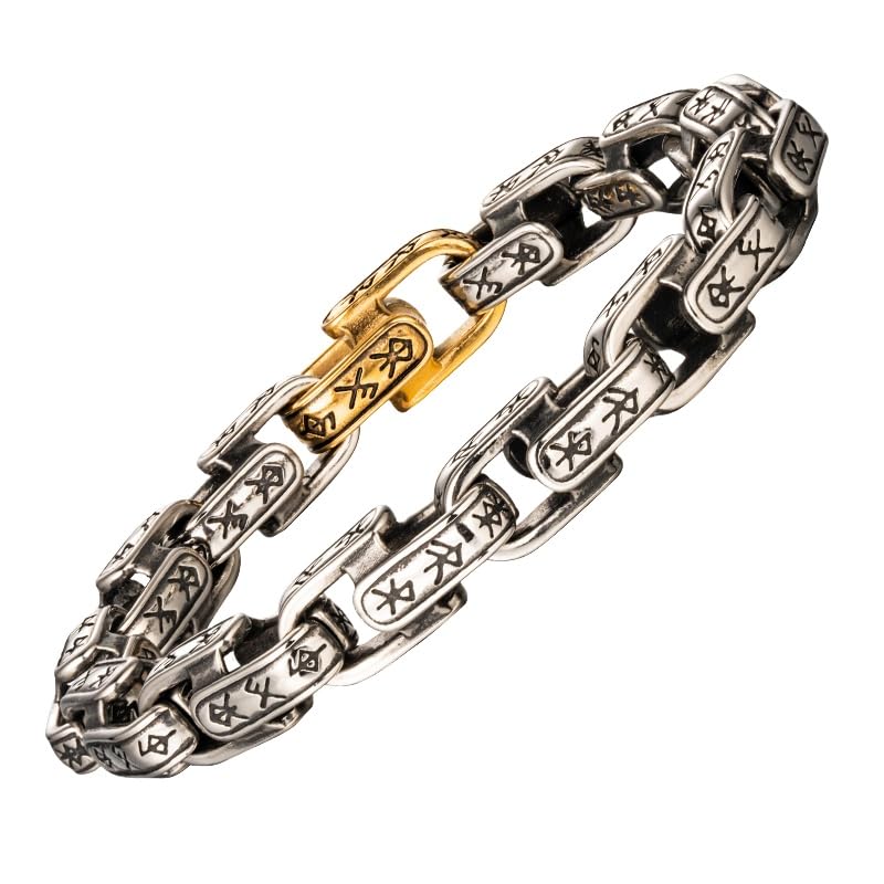 jackeywu Viking-Inspirado Runes Pulsera de Acero Inoxidable - Heavy-Duty Metal Hip-Hop Joyas para los Hombres, Acero Titanio, Cierre Oculto, 23Cm Cadena Ajustable