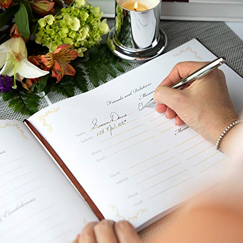 Heart & Homage Funeral and Memorial Guest Sign-in Book | PU Leather Hardcover, Large - Beautiful | Celebration of Life Registration Books | 80 Guests (White)