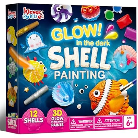 Klever Kits 12 Kids Sea Shell Painting Kit-Glow in The Dark-Arts & Crafts for Boys and Girls Ages 6-12, Art Supplies, Kids Craft Paint Kits, Creative Art Toys for Kids Birthday Party Gift Cover