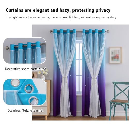 Image of Anytime Star Blackout Curtains for Girls Bedroom Kids Room, Blue Purple
