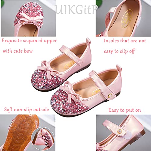 UIKGITP Girls Ballet Flat Mary Jean Shoes Pink Dress Summer Shoes for Toddler Little Big Sequins Bowknot Strap Girls Party Sandals2