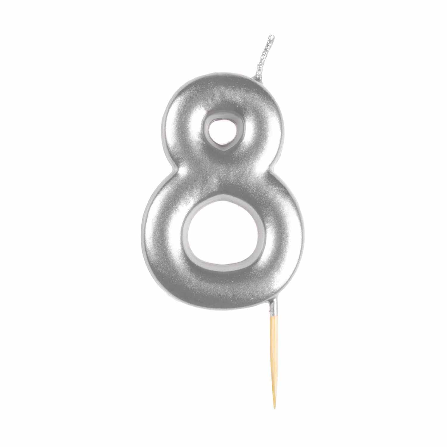 amscan 9911822 Silver Numerical Candle 8