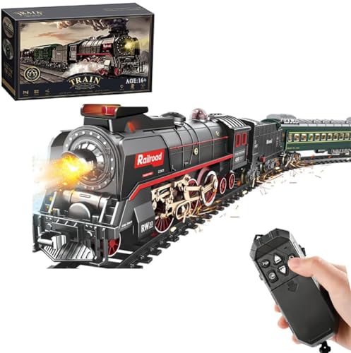 Christmas Electric Remote Control Train Set with Smoke Lights Sound Locomotive Train Model with Track Remote Carriage USB Rechargeable Gifts for Train Lovers