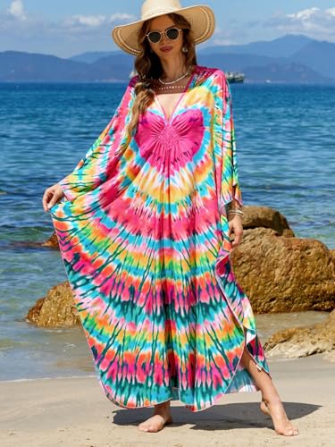 Image of IMAGEKOPE Women's Plus Size Animal Print V-Neck Batwing Kaftan Beach Dress Bathing Suit Cover-Up Loungewear