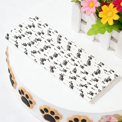 200 pitillos de papel biodegradables con diseño de huella de gato negro miniatura 4