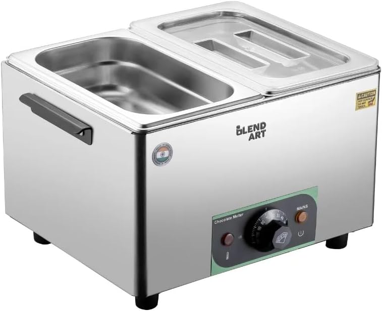 Blend Art Chocolate Tempering Machine -2-Tank 1000W Electric Chocolate Melter with Temperature Control | Dual Pot for Melting Chocolate, Cheese, Milk | Commercial Stainless Steel Chocolate Melting Pot