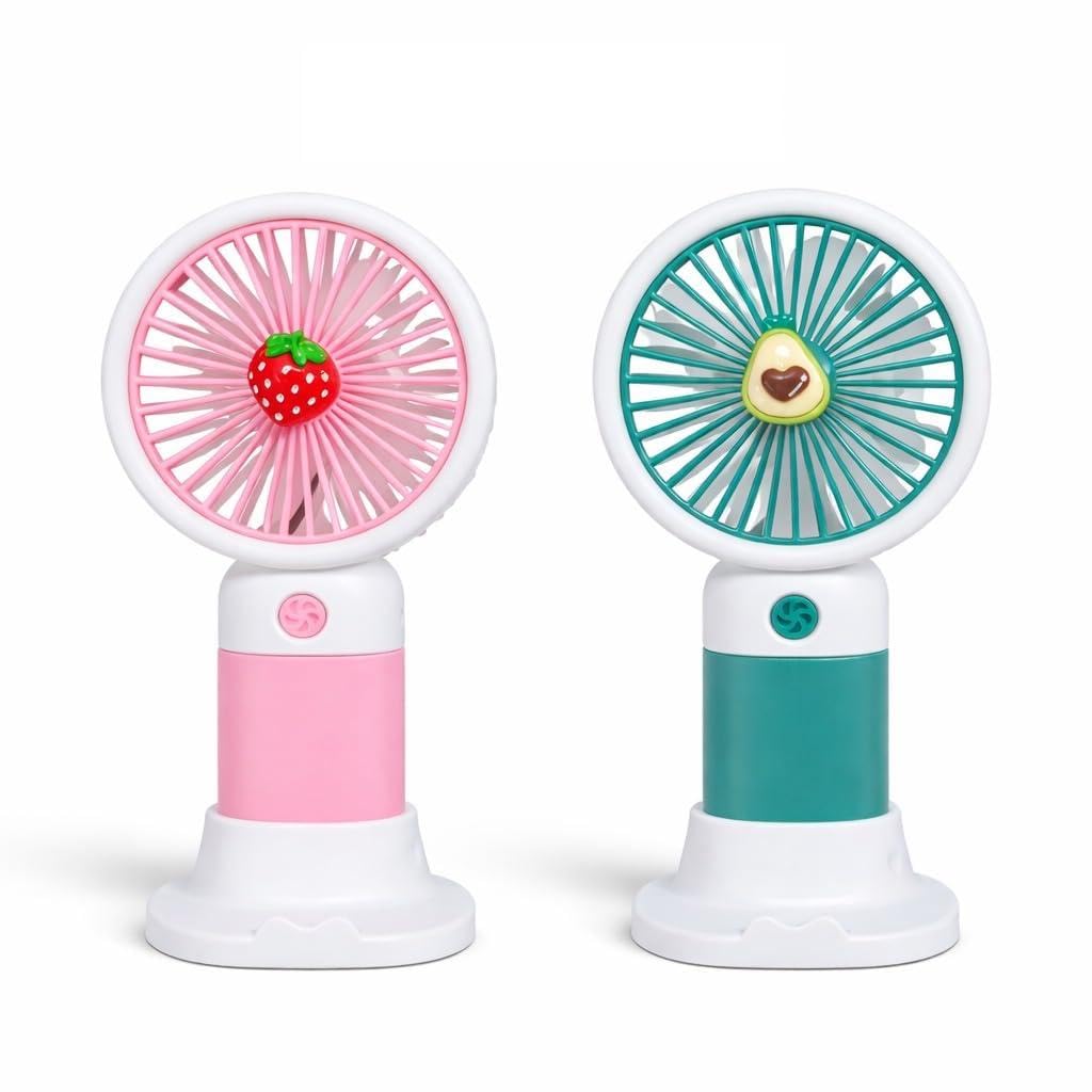 Bongstore Portable USB Rechargeable Mini Hand fan with stand 3 Speed Personal cooling fan for Home Office Travel outdoor use pack of 2 multicolor