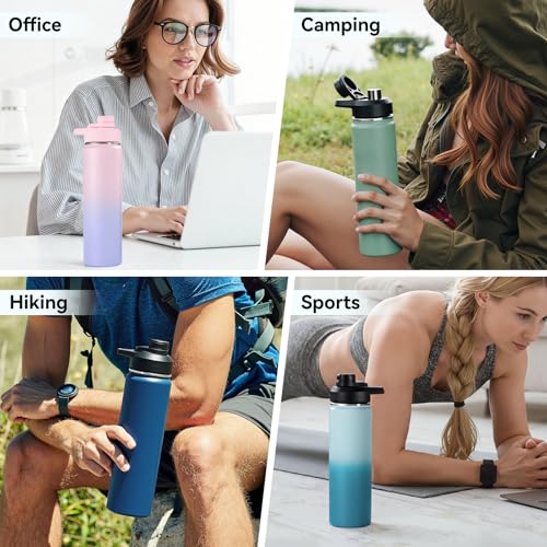 Image of Fijinhom Insulated Water Bottle with Handle, 304 Stainless Steel Water Bottles with Wide Mouth, Double Wall Vacuum Sports Water Bottle, BPA Free, Keep Cold and Hot, 24 Ounces, Pink /Purple