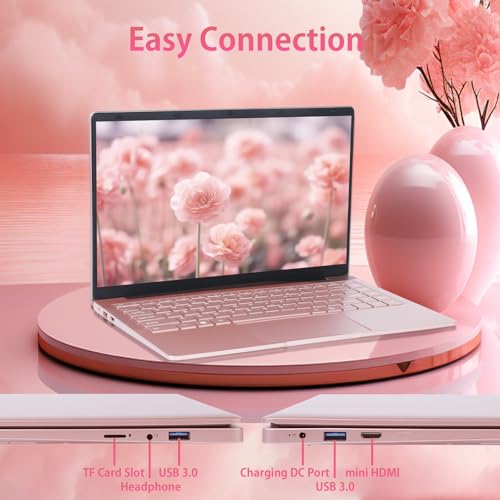 Image of 14 inch LaptopIPS FHD-Laptop,Celeron J4105 CPU (Up to 2.5Ghz),4 Core PC Computer,1920 * 1080,MS Office 2019 Pink Laptops(Rose Gold, 8GB+128GB SSD)