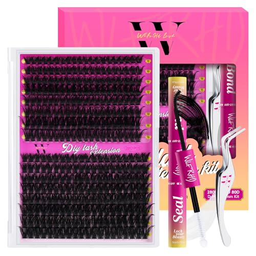 WLFRHD Extensiones de pestañas, 320 unidades, juego de extensiones de pestañas 60+80D, juego de extensiones de pestañas individuales con pegamento y sellador de pestañas, pinzas de pestañas (9-16 mm)