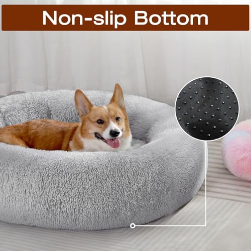 JOLLYVOGUE Small Dog Bed, Calming Soft Anti-Anxiety Donut Cat Bed, Washable Round Fluffy Cushion for Small and Medium Pets (20") - Image 5
